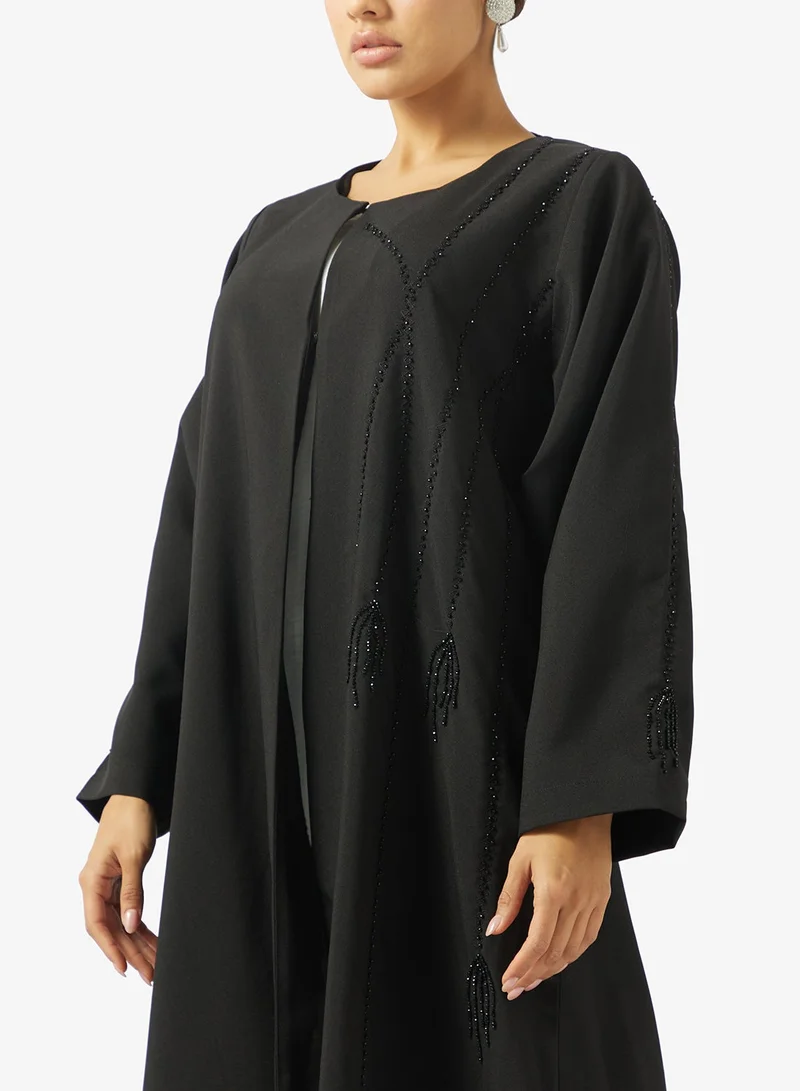 hayas closet  Black Embellished Abaya With Sheila for Women | Best Price UAE